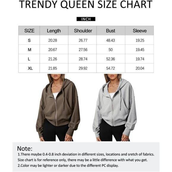 Women's Full Zip-Up Cropped Hoodie Sweatshirt Casual Comfy Gym Jacket - Picture 7 of 7